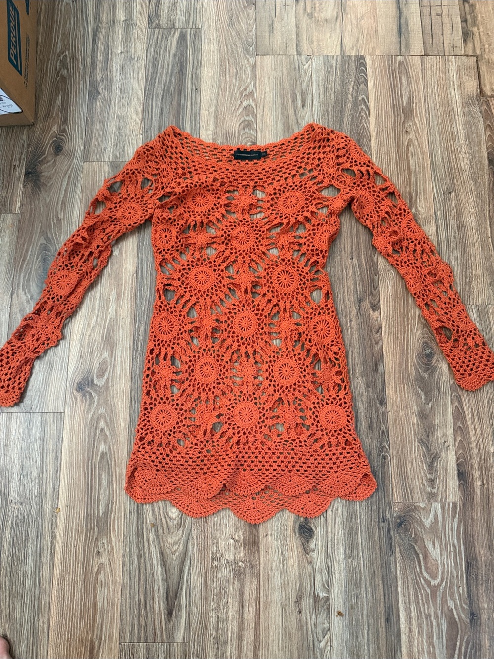 Eternal Sunshine Creations Orange Crochet Long Sleeve Dress
